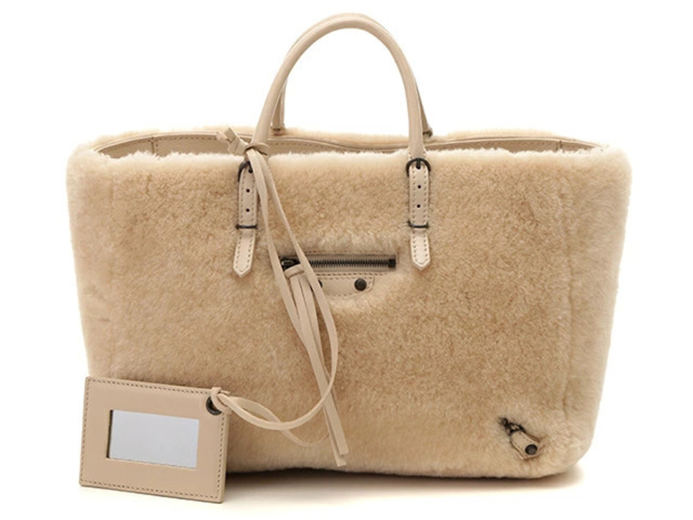 Balenciaga Paper Tote Bag Beige Cream Sheepskin